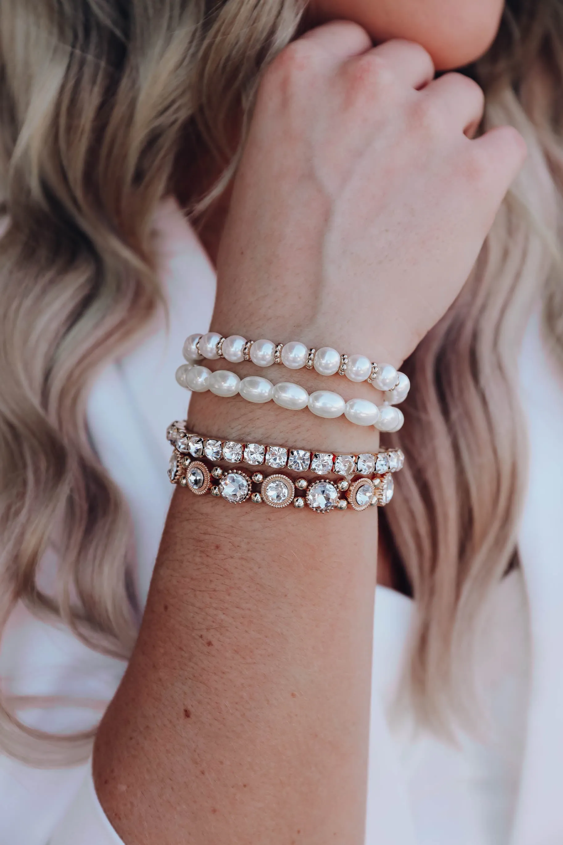 Diamonds & Pearls Bracelet Set - Gold