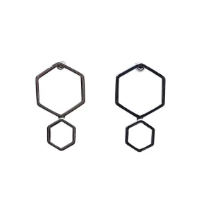 Double hexagon invisible clip on stud earrings ( Silver tone )