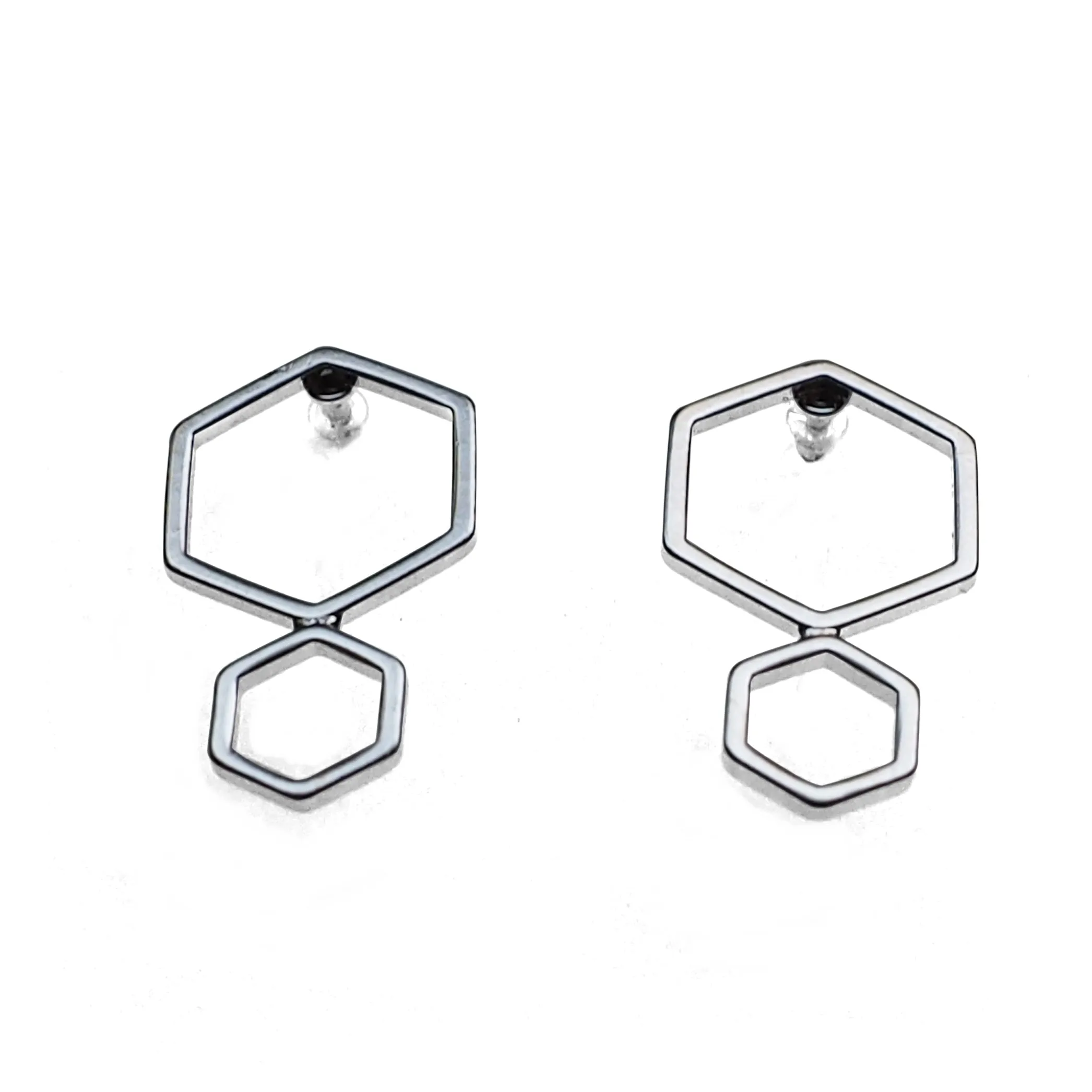Double hexagon invisible clip on stud earrings ( Silver tone )