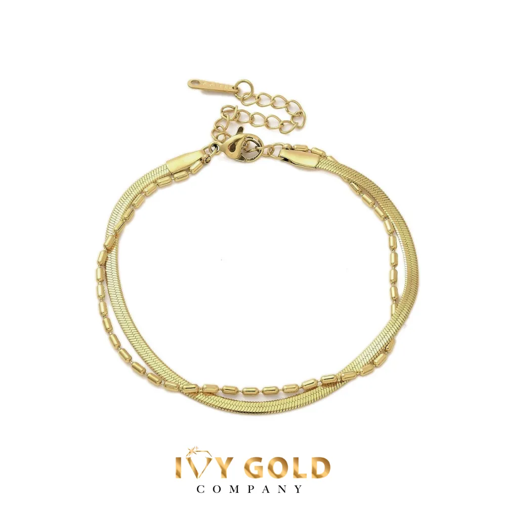 Double Strand Snake and Round Bead Link Bracelet
