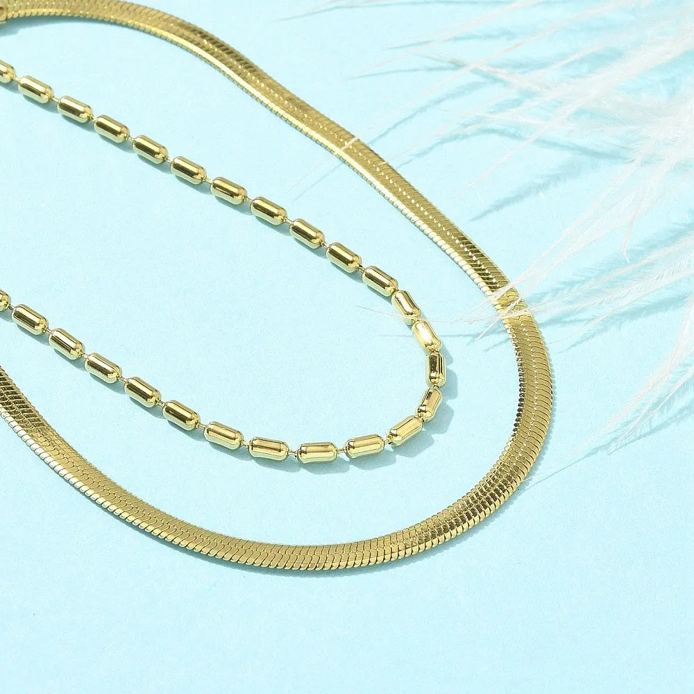 Double Strand Snake and Round Bead Link Bracelet