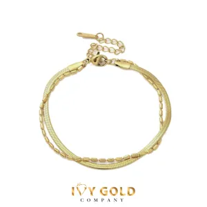 Double Strand Snake and Round Bead Link Bracelet