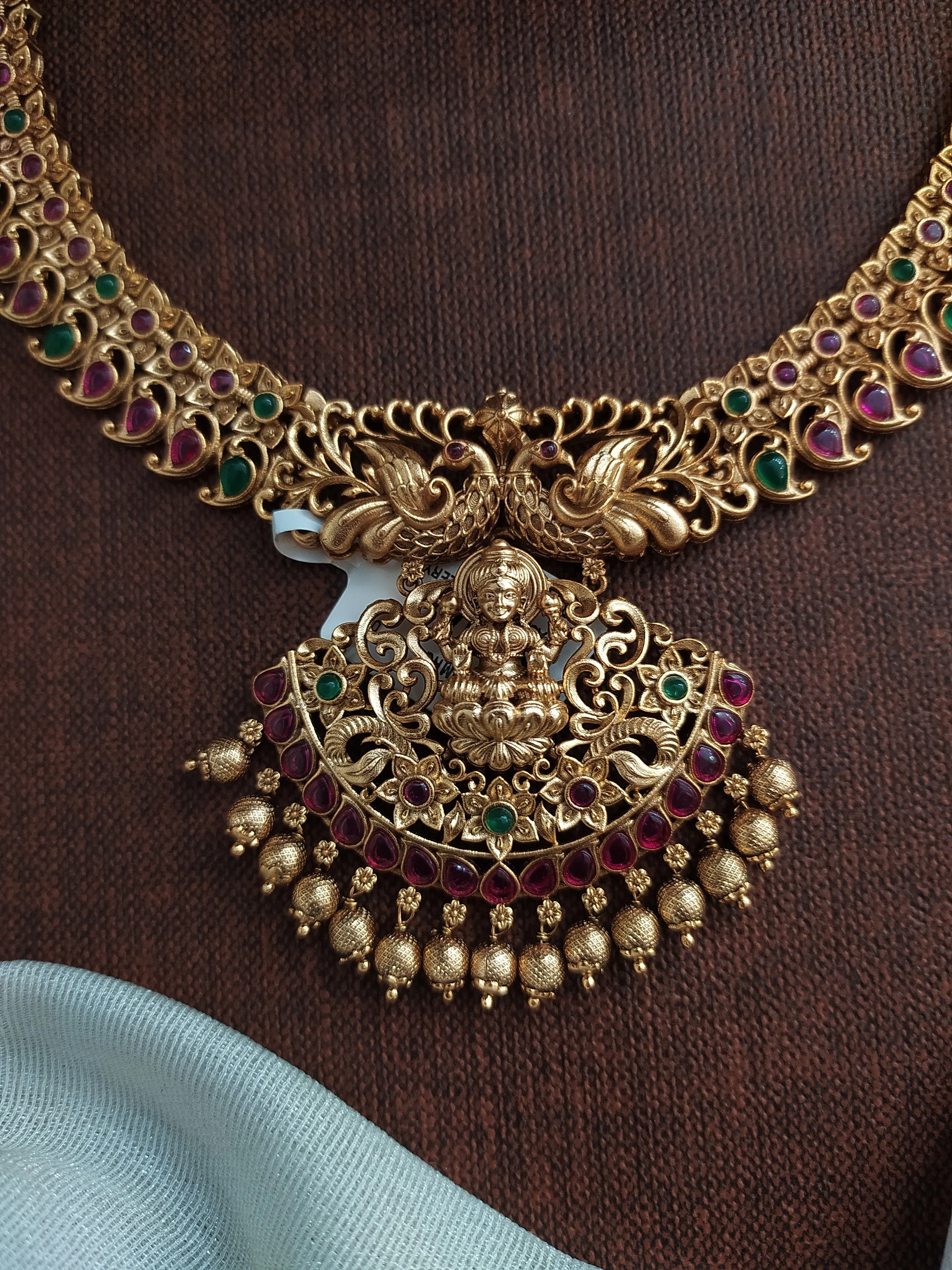 Dual Peacock Design Lakshmi ji Pendant Divine Antique Necklace Set