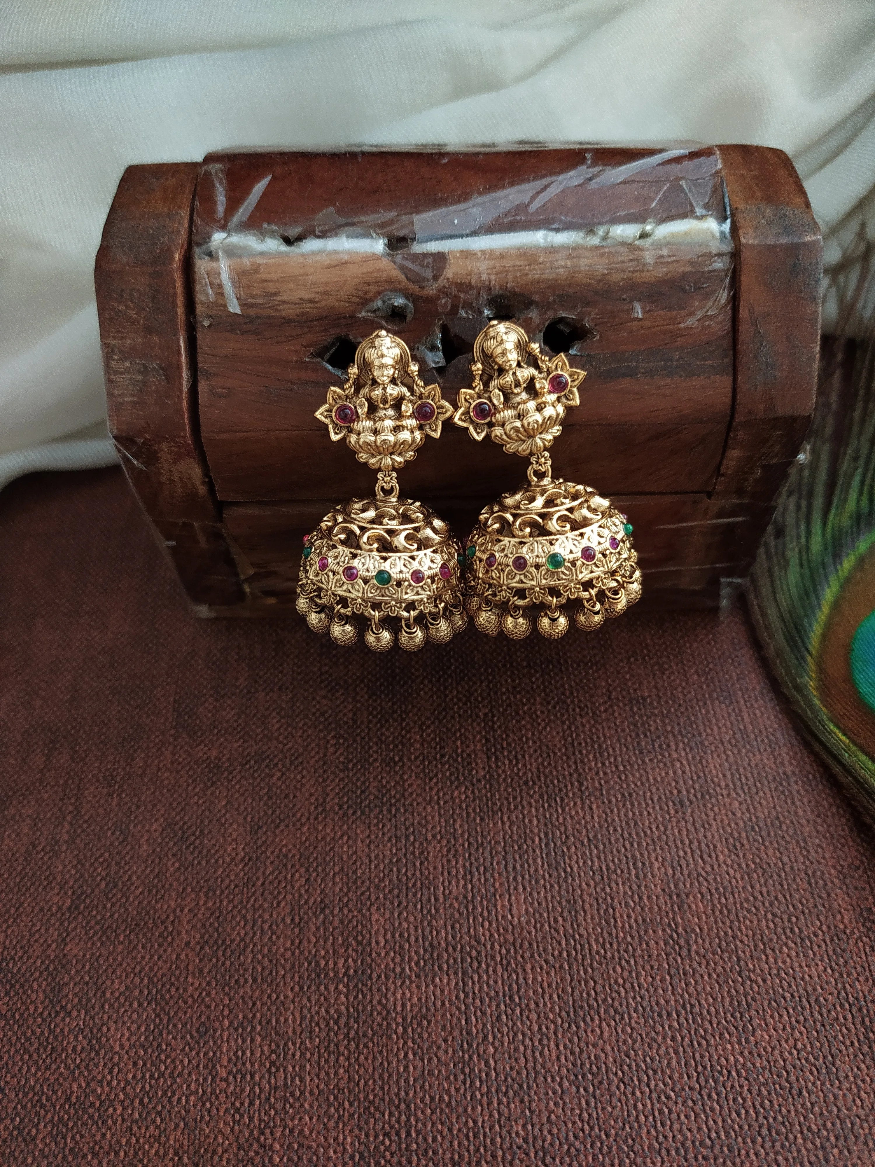 Dual Peacock Design Lakshmi ji Pendant Divine Antique Necklace Set