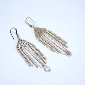 Elegant Waterfalls - Gold Swarovski AB Crystal Ear wire Chandelier Drop Earrings, Long Tassel Bridal Jewelry, Crystal Statement Earring.