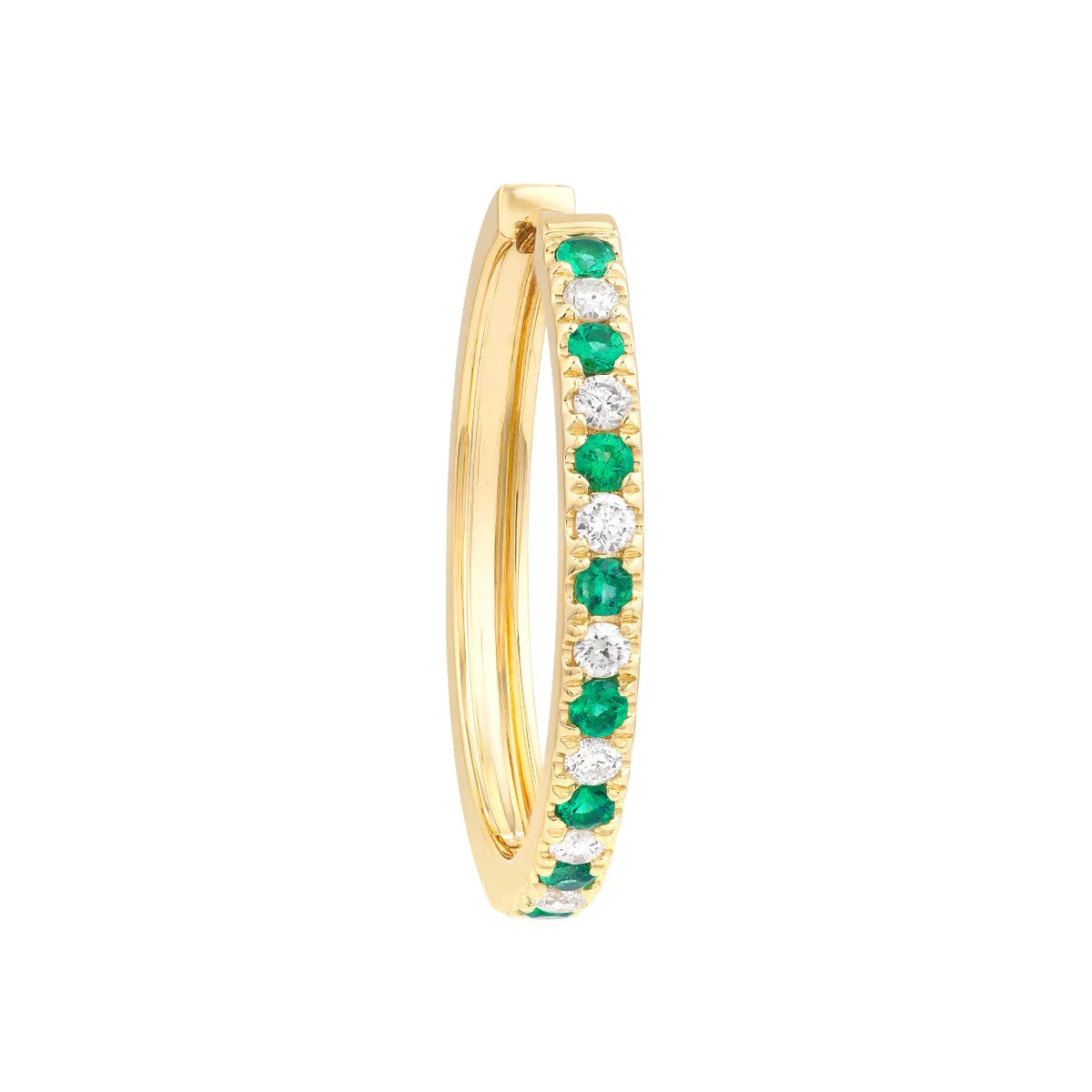 Emerald & Diamond Hoop Earrings (3/8tcw) - 14K Yellow Gold - 25mm - by Dazyle
