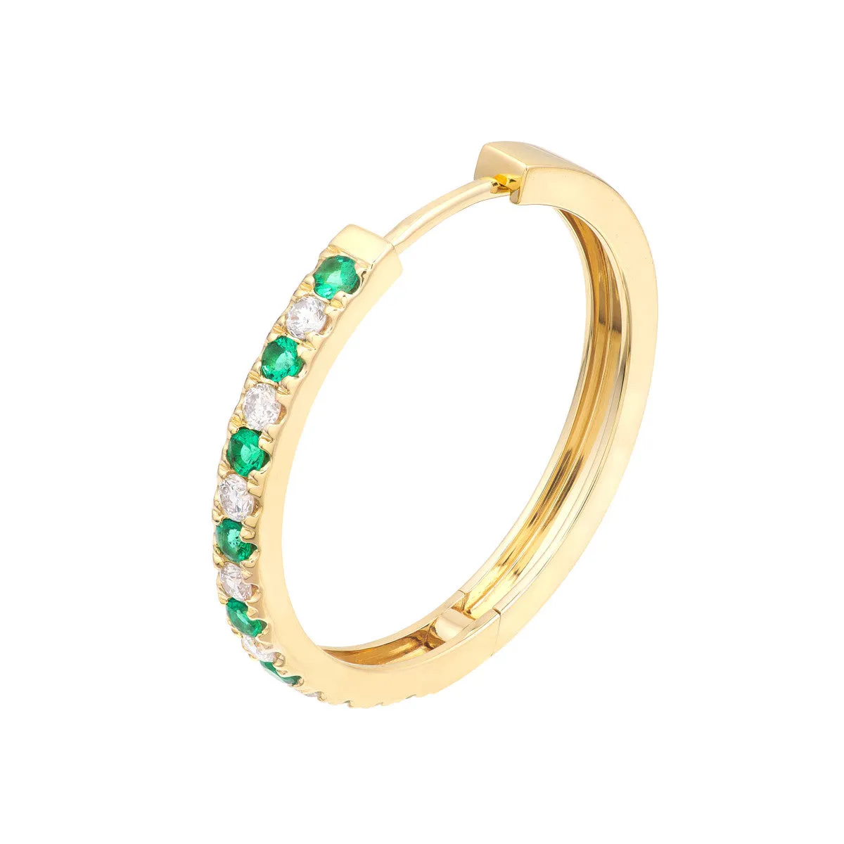 Emerald & Diamond Hoop Earrings (3/8tcw) - 14K Yellow Gold - 25mm - by Dazyle