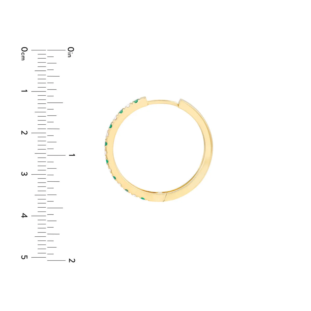 Emerald & Diamond Hoop Earrings (3/8tcw) - 14K Yellow Gold - 25mm - by Dazyle