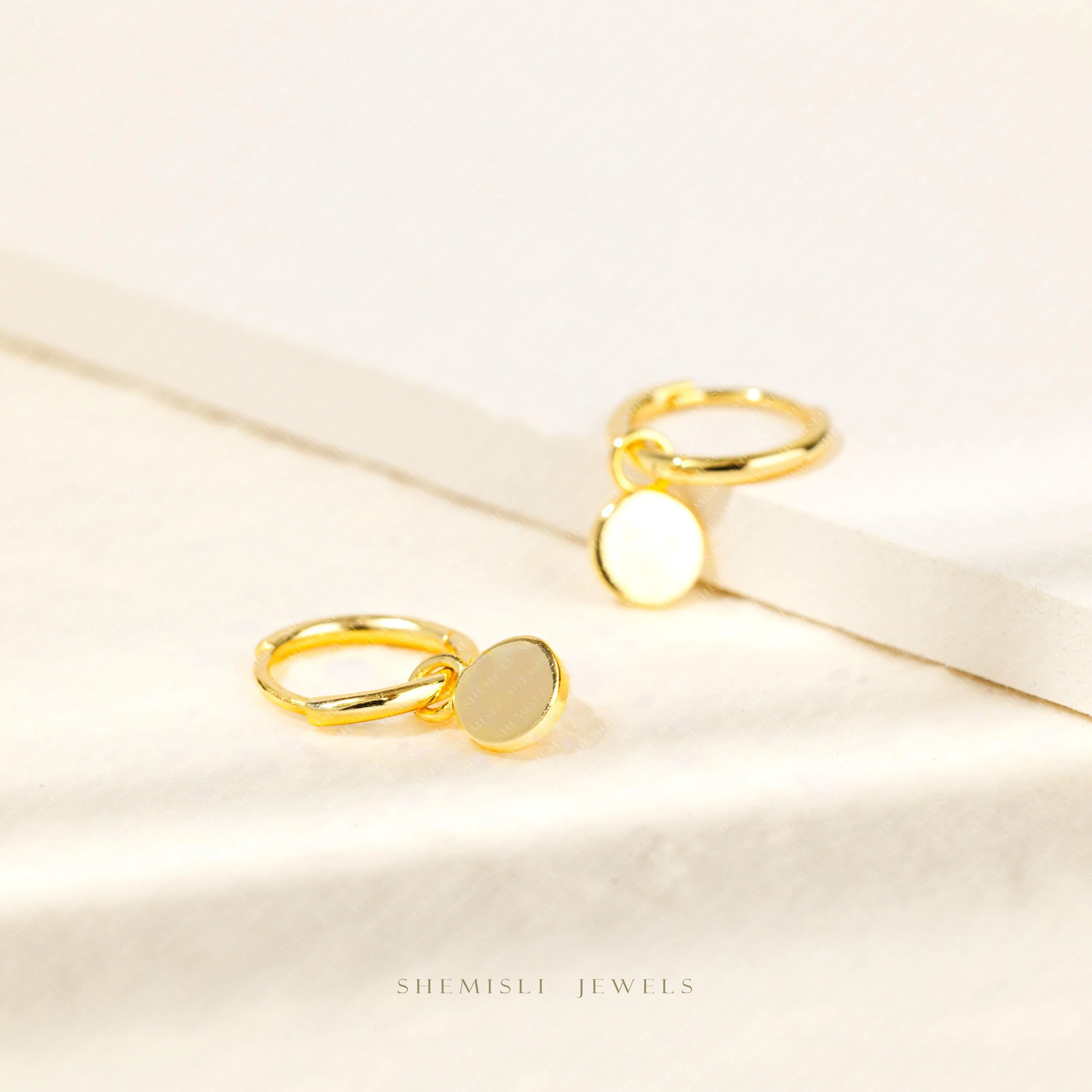 Everyday Tiny Disc Beaded Hoop Huggies Earrings Stack Set, Unisex, Gold, Silver SHEMISLI SH598, SH343