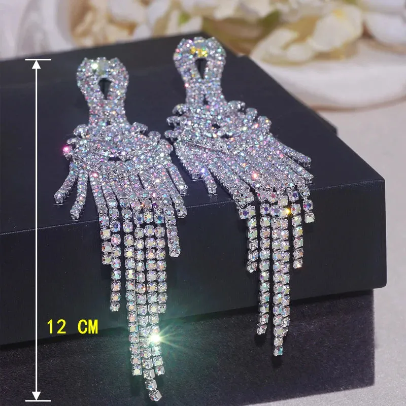 Fashion Long  Crystal Tassel Earrings for Women Party Jewelry Accessories