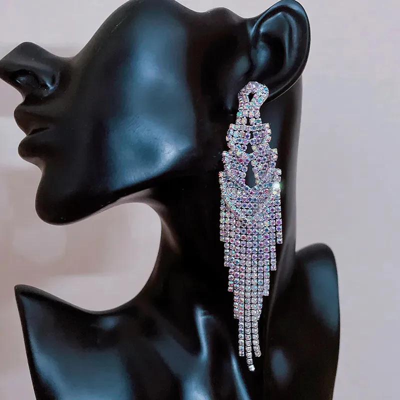 Fashion Long  Crystal Tassel Earrings for Women Party Jewelry Accessories