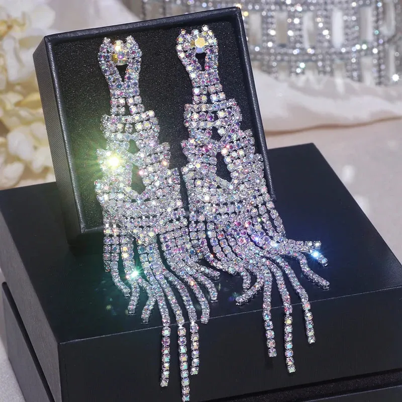 Fashion Long  Crystal Tassel Earrings for Women Party Jewelry Accessories