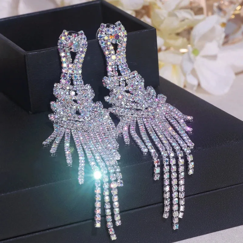 Fashion Long  Crystal Tassel Earrings for Women Party Jewelry Accessories