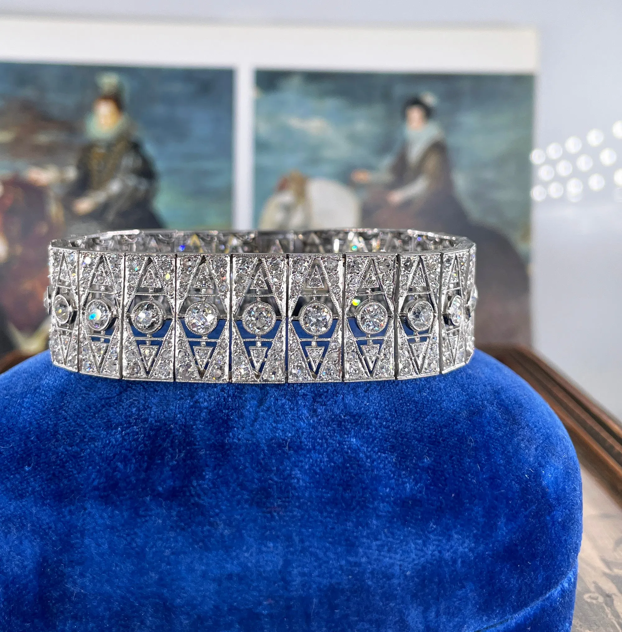 French Art Deco 17.05ct Old European Diamond Platinum Line Bracelet