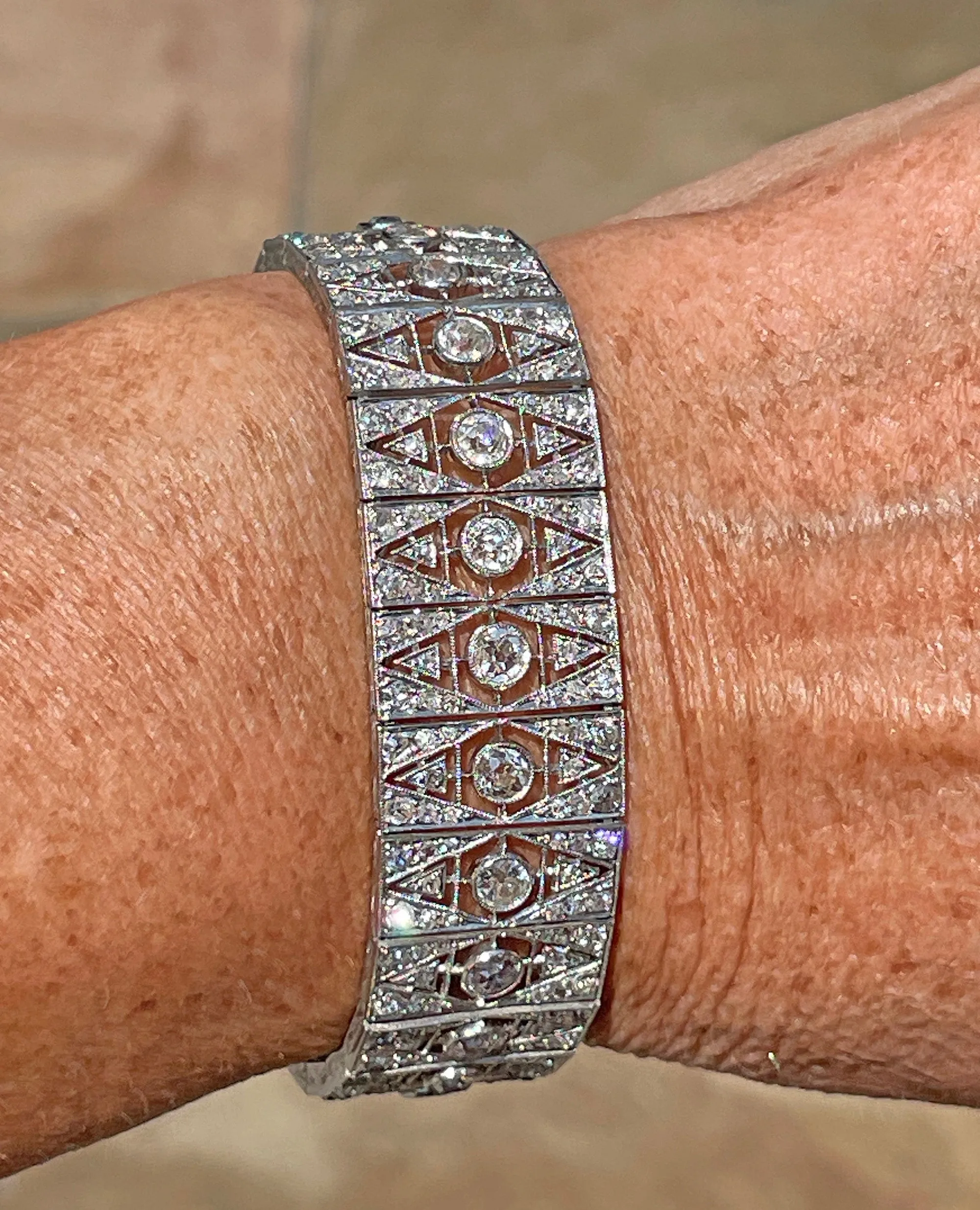 French Art Deco 17.05ct Old European Diamond Platinum Line Bracelet