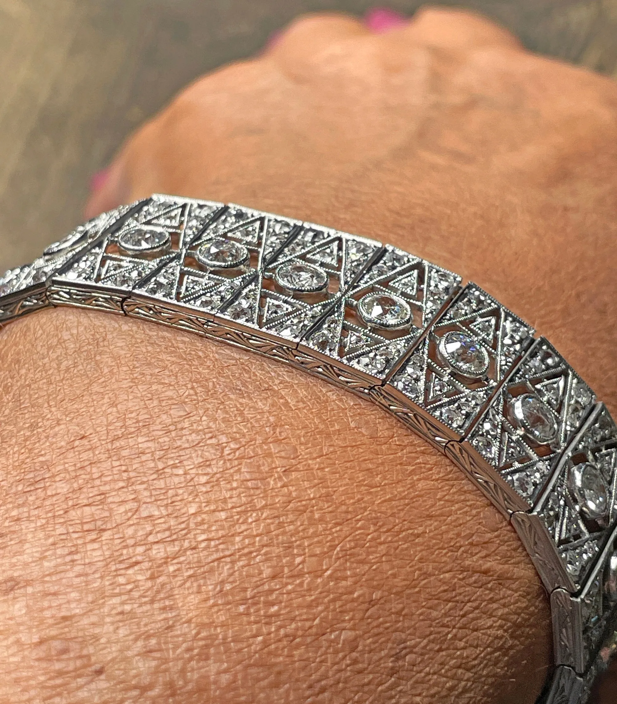 French Art Deco 17.05ct Old European Diamond Platinum Line Bracelet
