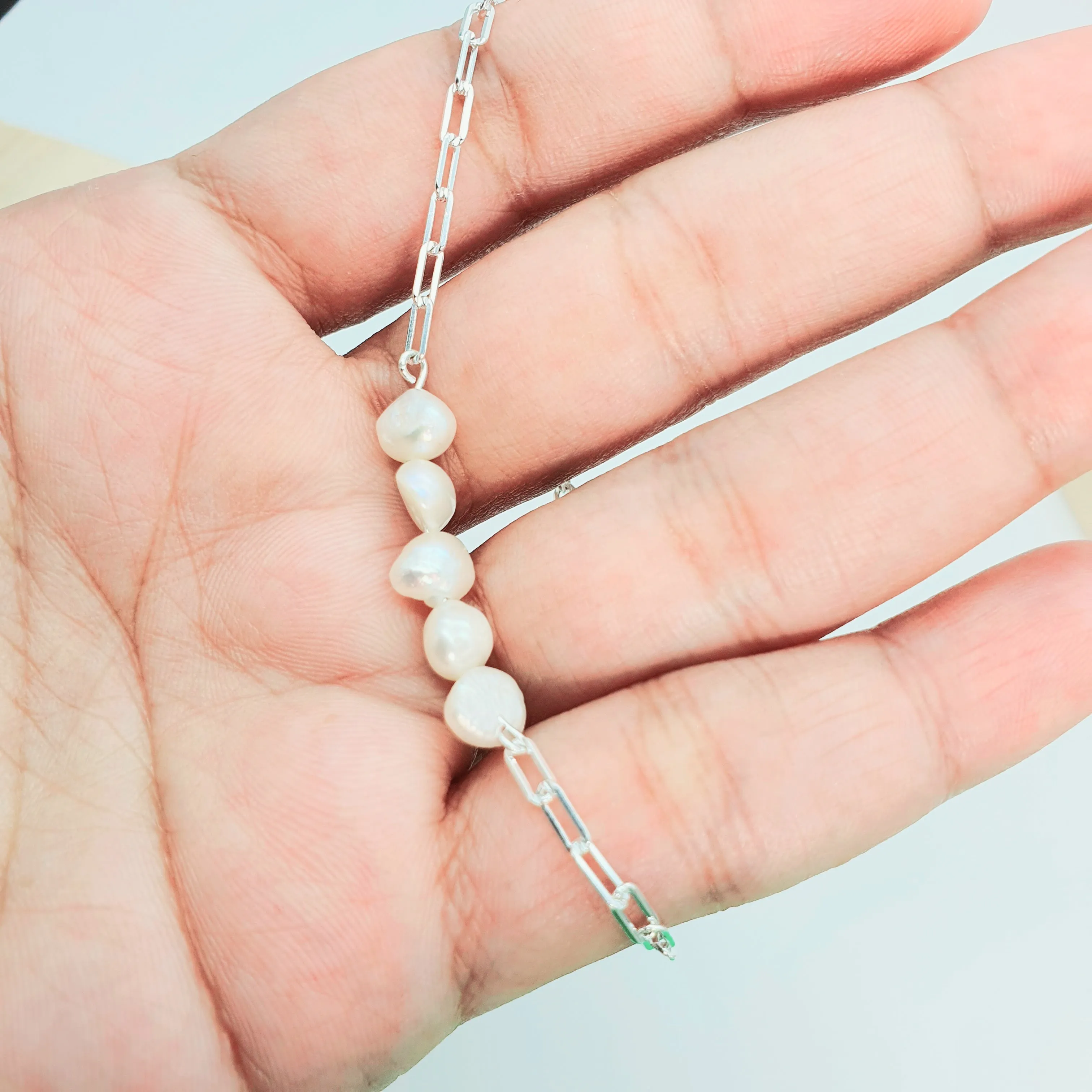 Freshwater Pearl and O Chain Bracelet, Sterling Silver