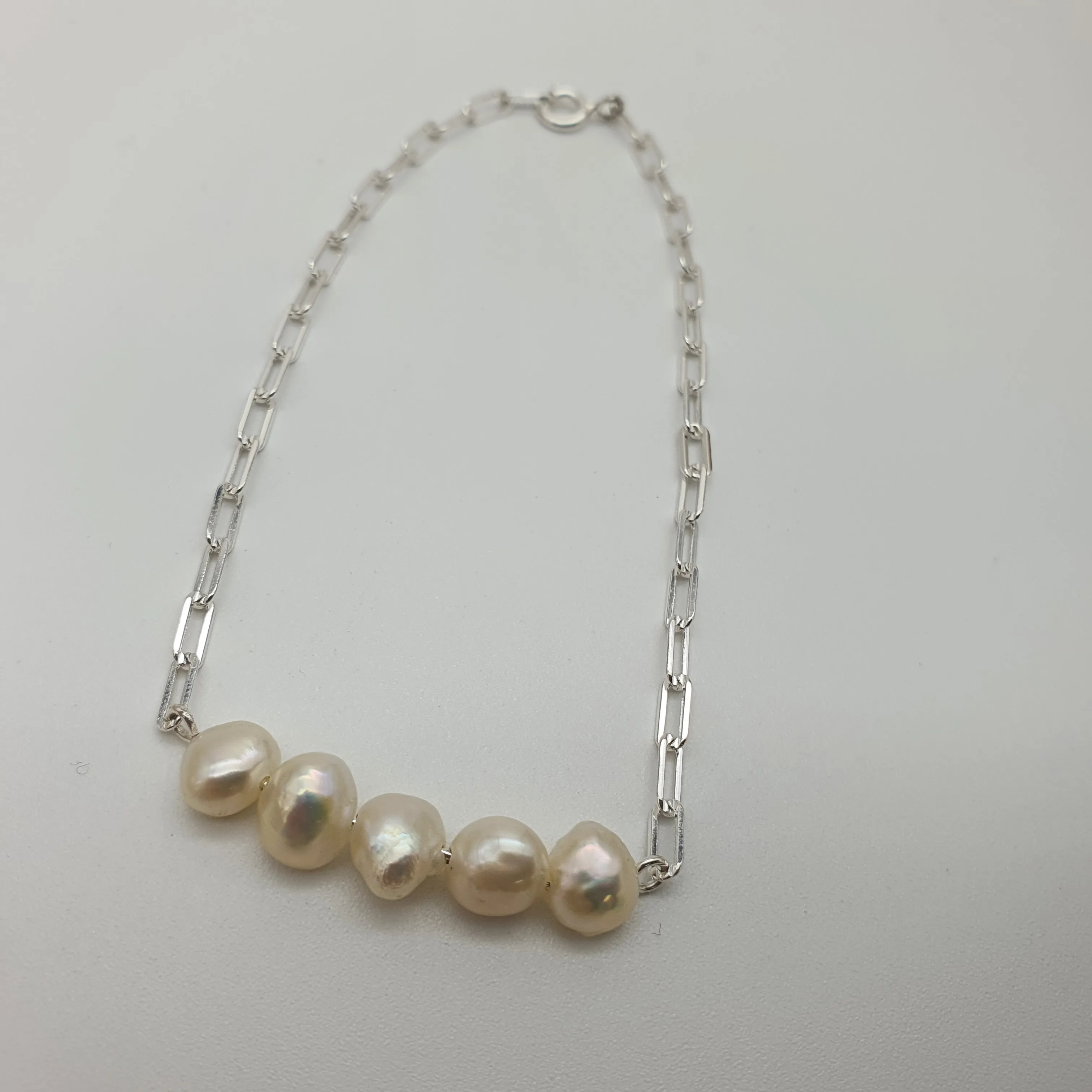 Freshwater Pearl and O Chain Bracelet, Sterling Silver