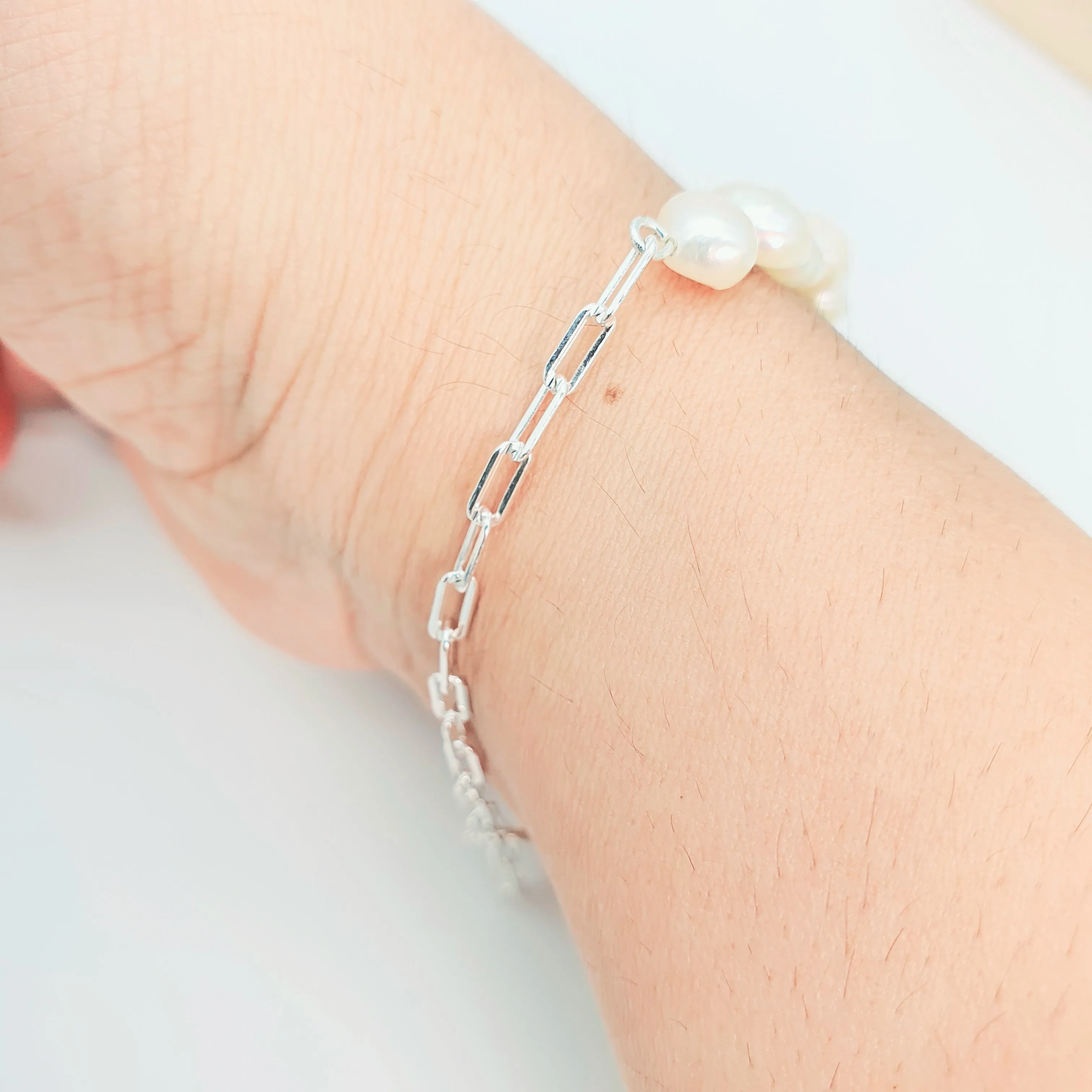 Freshwater Pearl and O Chain Bracelet, Sterling Silver