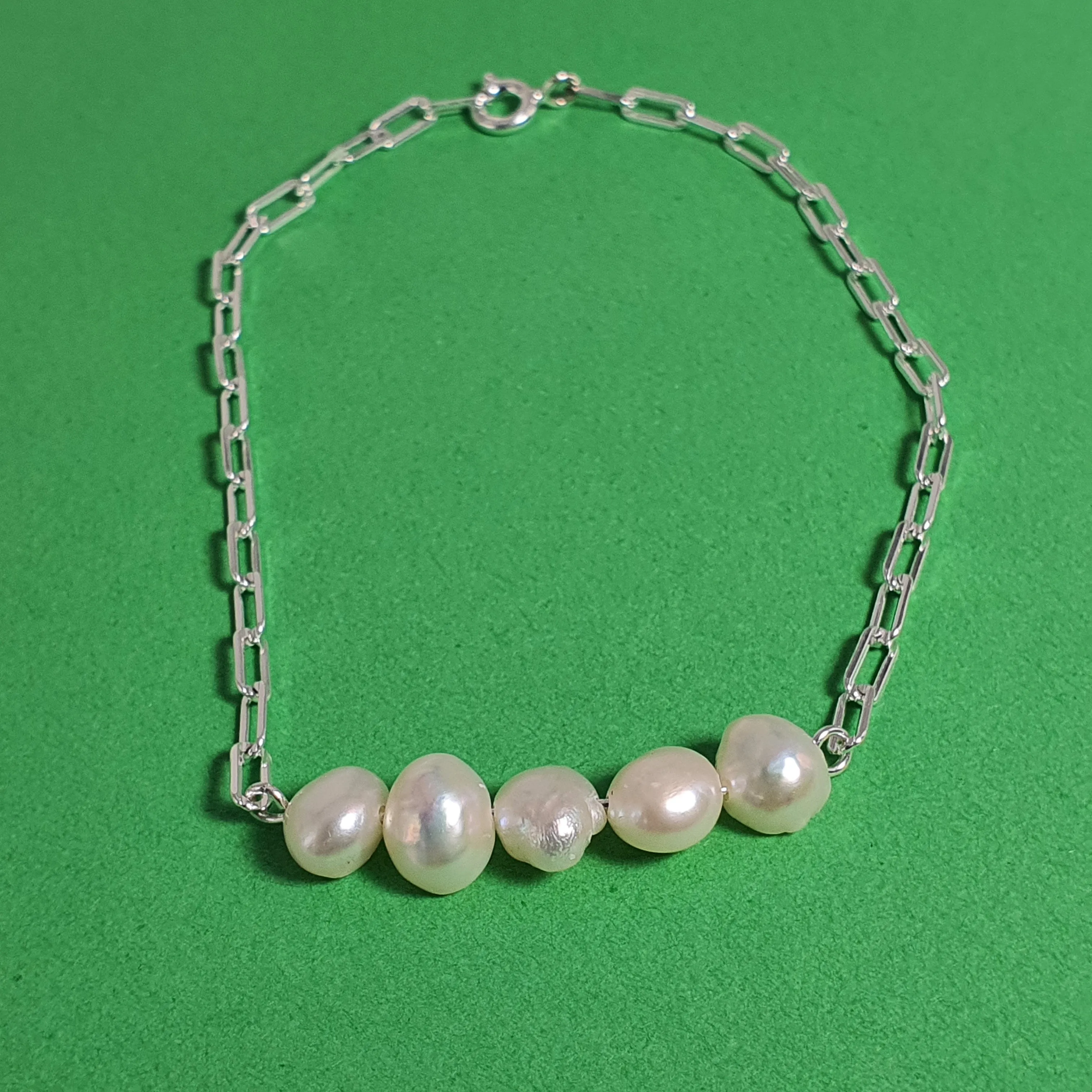 Freshwater Pearl and O Chain Bracelet, Sterling Silver