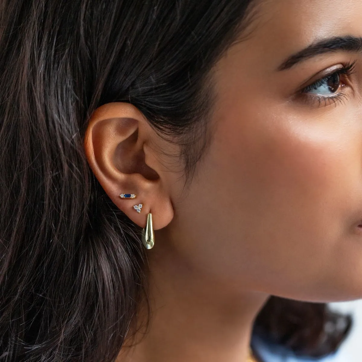 Gemstone Tiny Baguette Studs Blue Sapphire