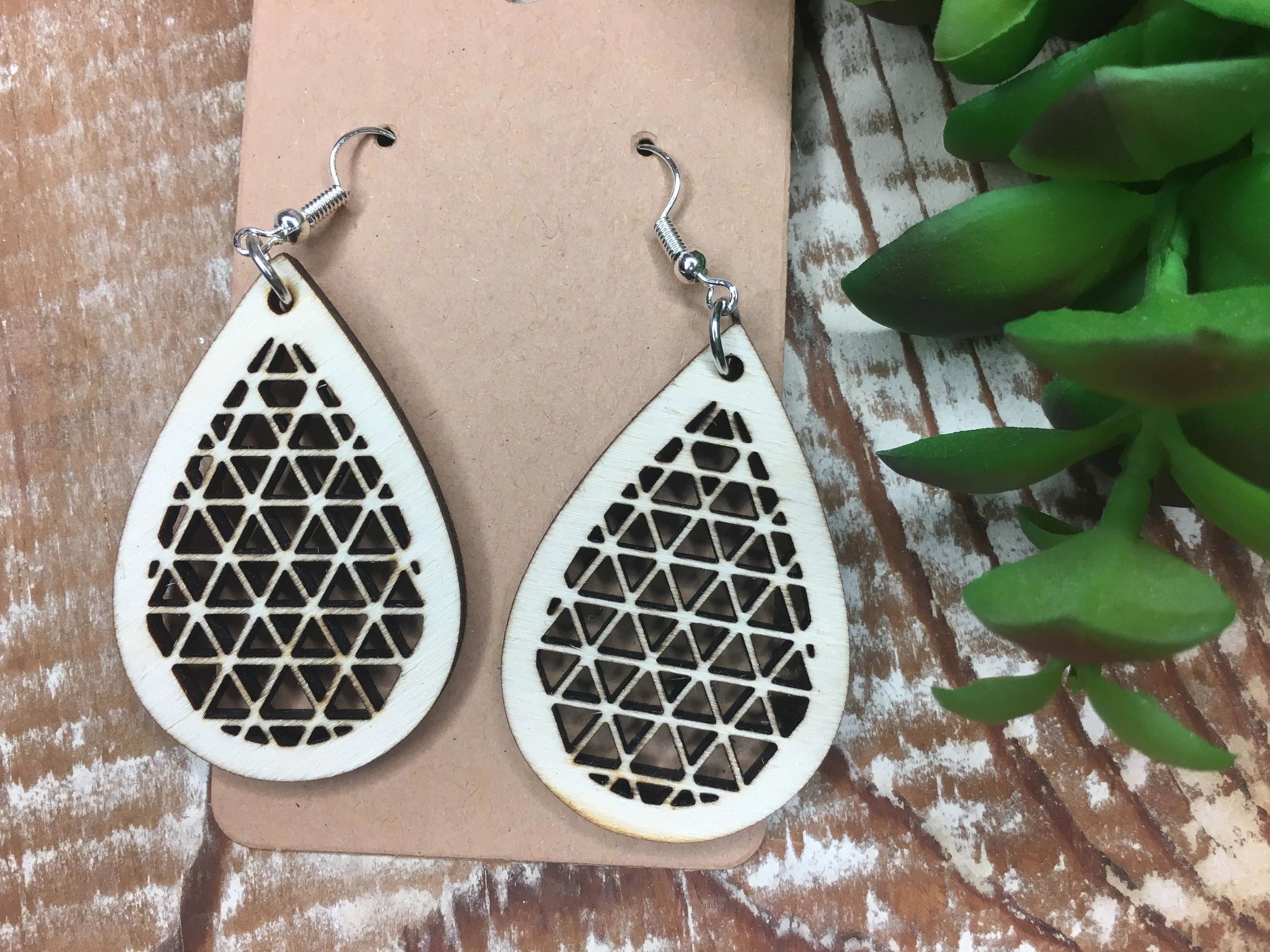 Geometric Drop Earrings, Wooden Dangle Lightweight Earrings, Jewelry for Mother's Day