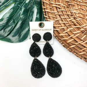 Glass Seed Beaded Drop Earrings in Black