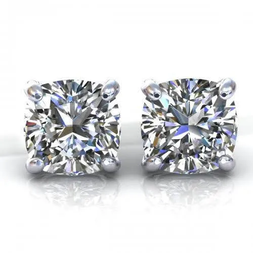Glistening 1.50 CT Cushion Cut Diamond Stud Earrings in 18 KT White Gold