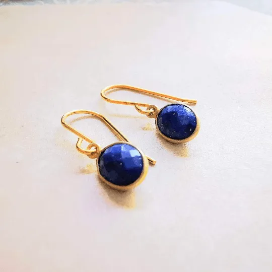 Gold Blue Lapips Lazuil Drop Earrings