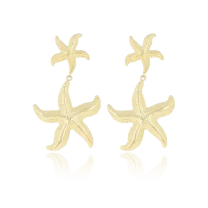 Gold coloured stud earrings with starfishes