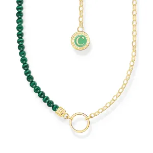Gold Member Charm necklace with green beads