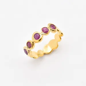 Gold Ruby Ring - Red Bubble Band - Half Eternity Ring