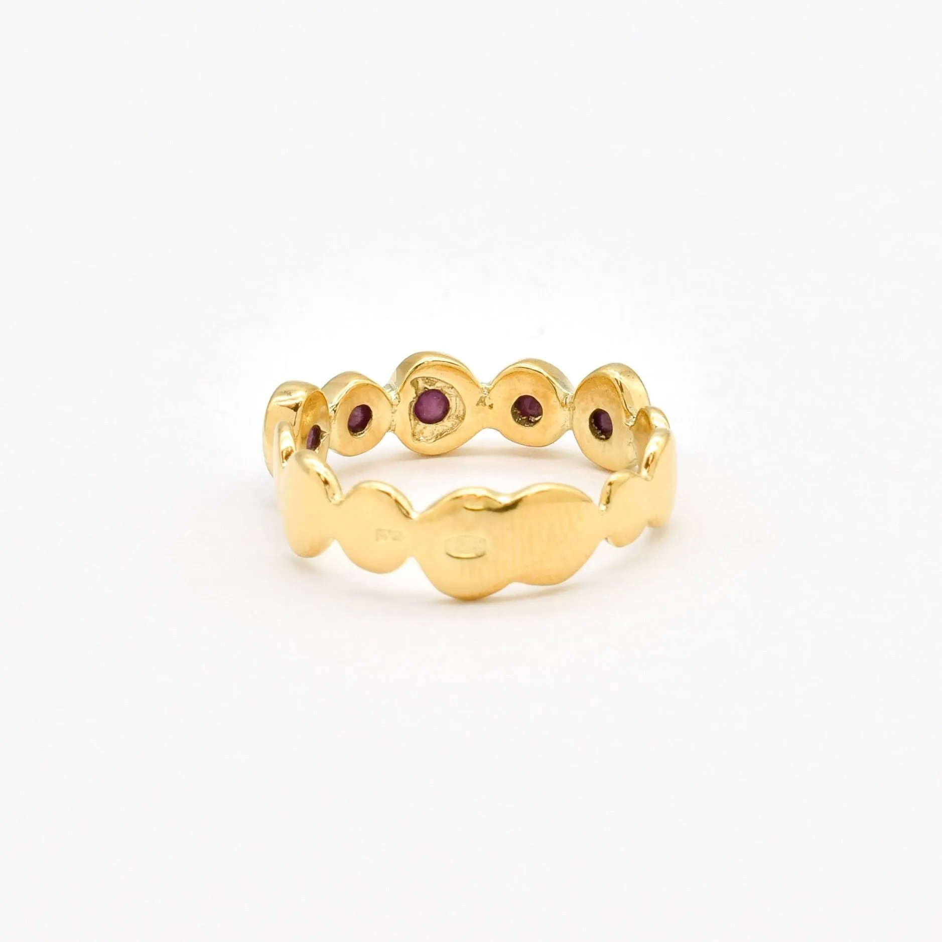 Gold Ruby Ring - Red Bubble Band - Half Eternity Ring