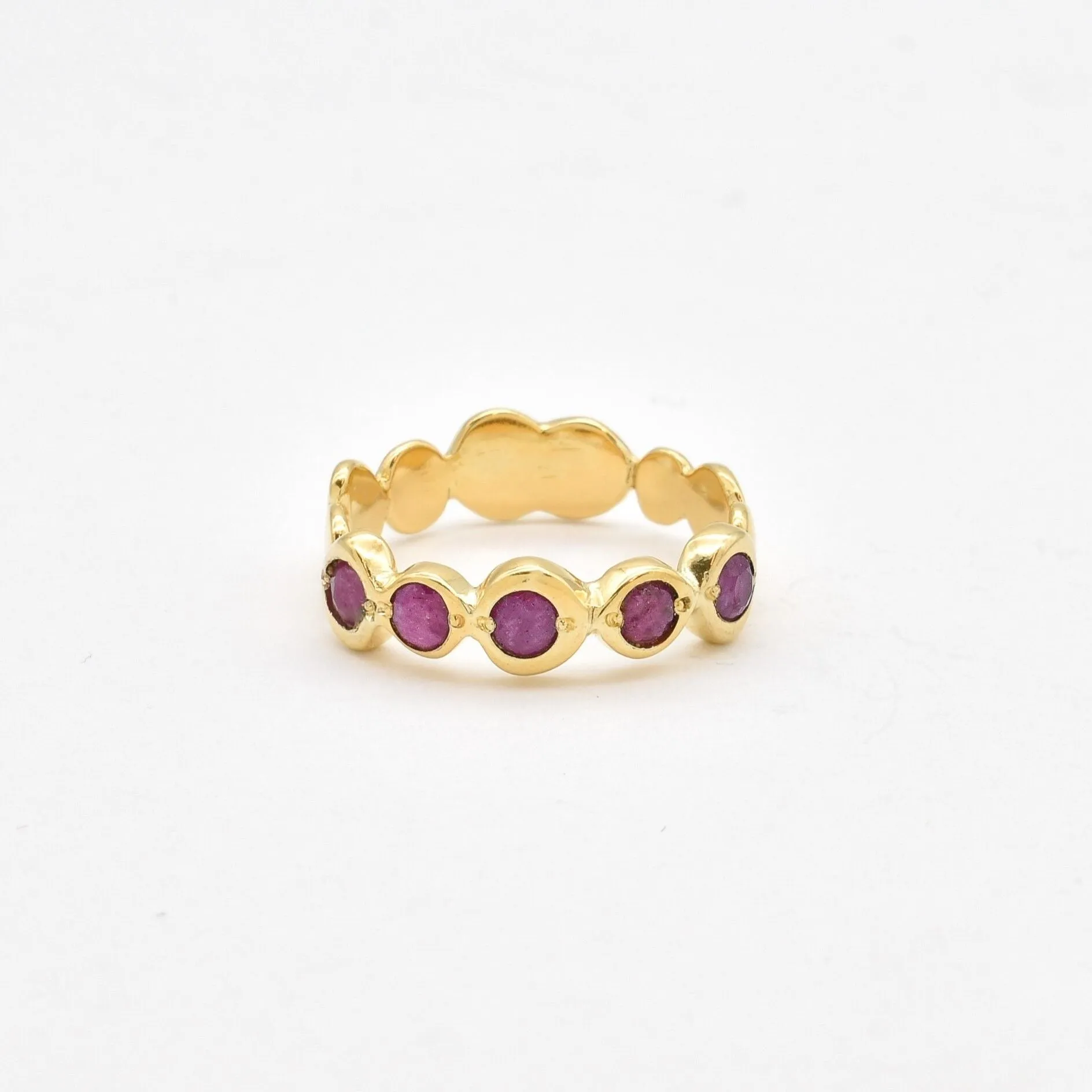 Gold Ruby Ring - Red Bubble Band - Half Eternity Ring