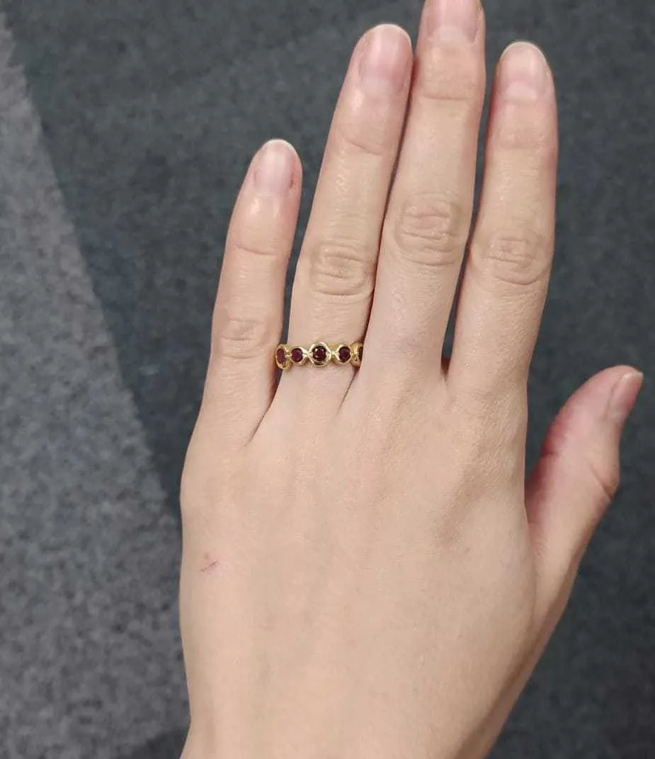 Gold Ruby Ring - Red Bubble Band - Half Eternity Ring