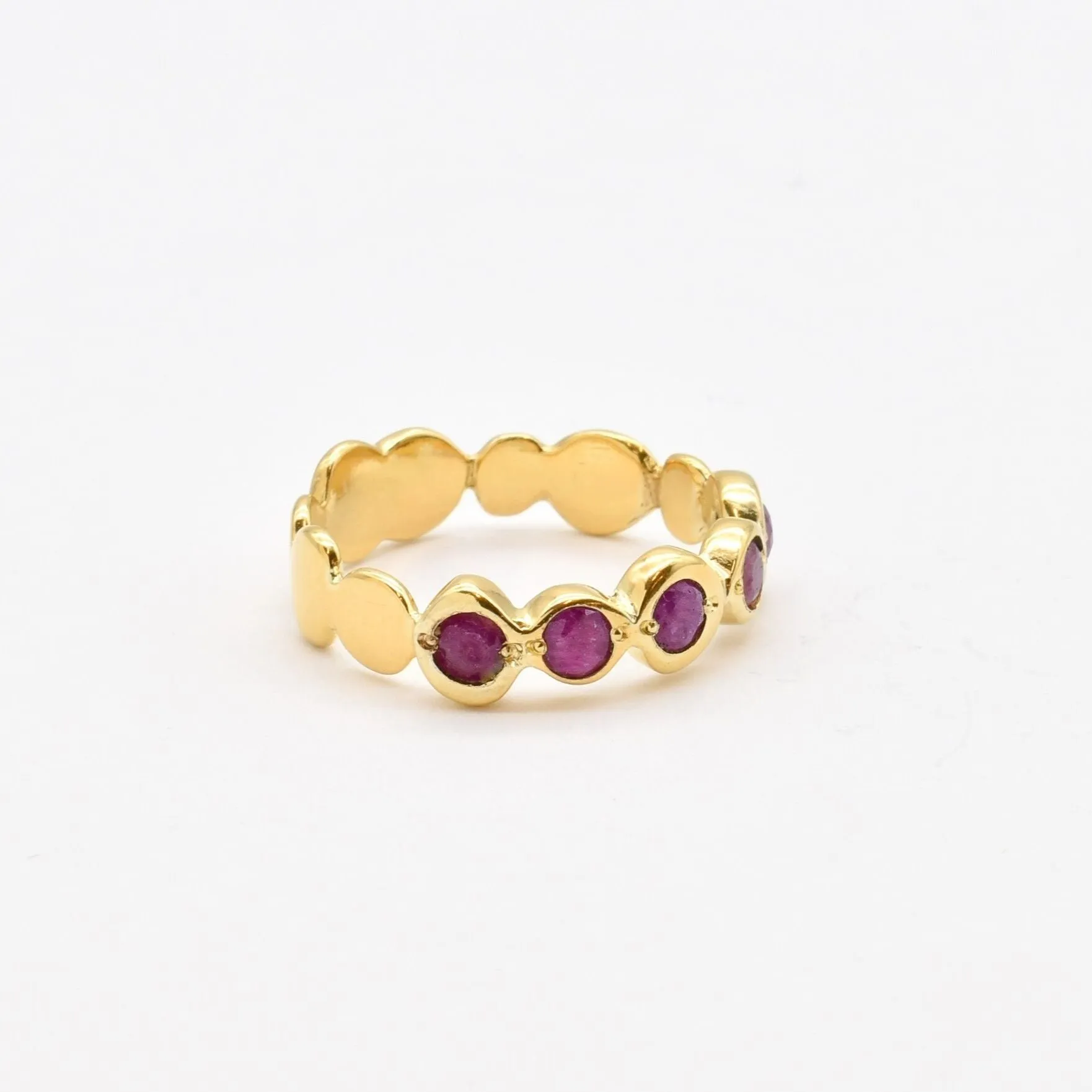 Gold Ruby Ring - Red Bubble Band - Half Eternity Ring