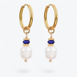 Golden Grace Pearl & Lapis Agate Hoop Earrings
