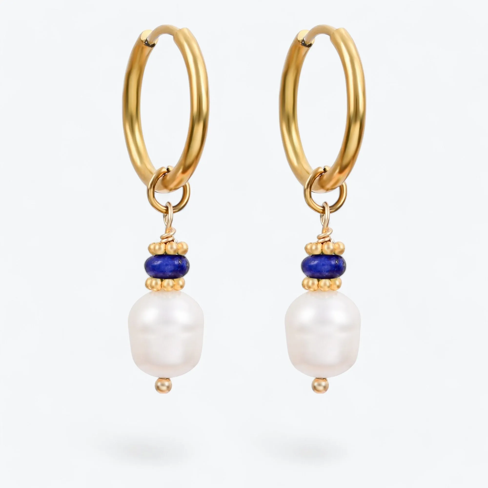 Golden Grace Pearl & Lapis Agate Hoop Earrings