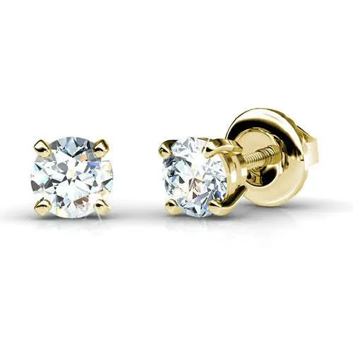 Guaranteed 1.00CT Round Cut Diamond Stud Earrings in 14KT Yellow Gold