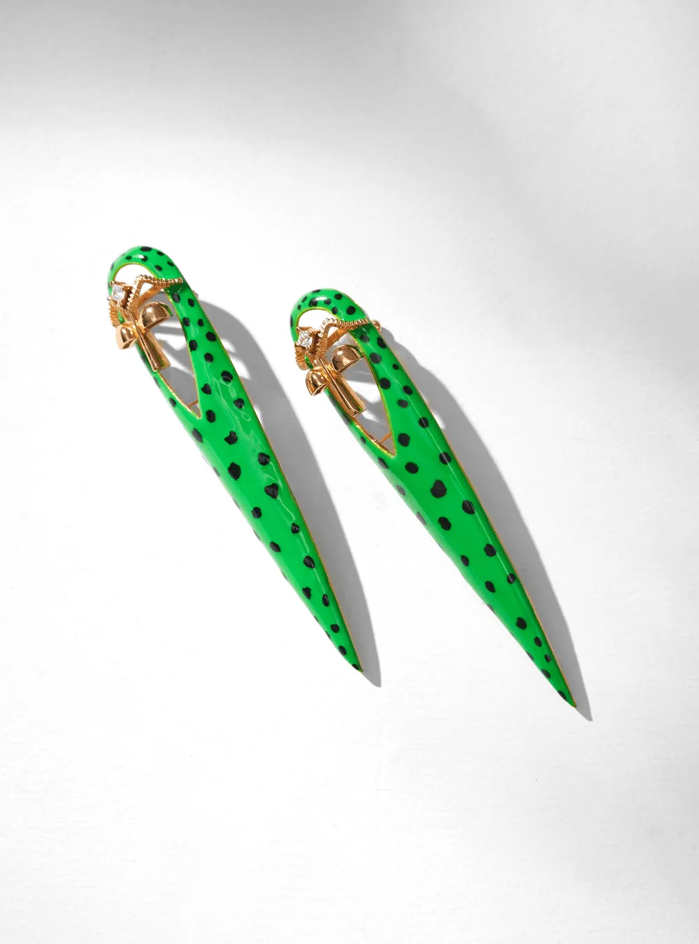 Halle Bailey Wearing Gavi Spicule Earrings In Green Leopard Enamel Finish