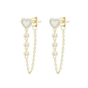 Heart Chain Stud Earrings With Crystals