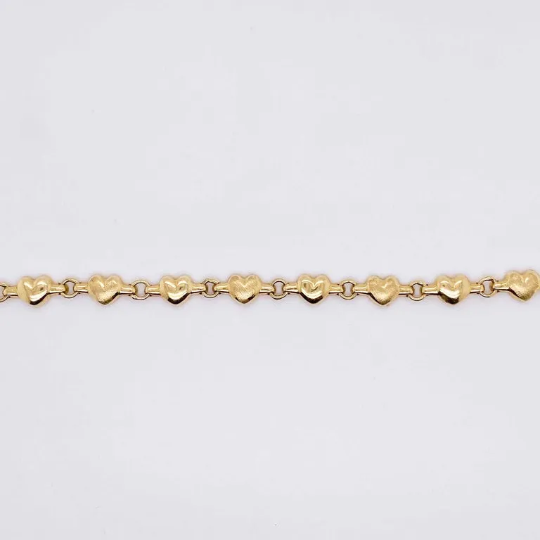 Heart Link Bracelet, Yellow Gold, 4.3 Grams, Adorable Chain Bracelet