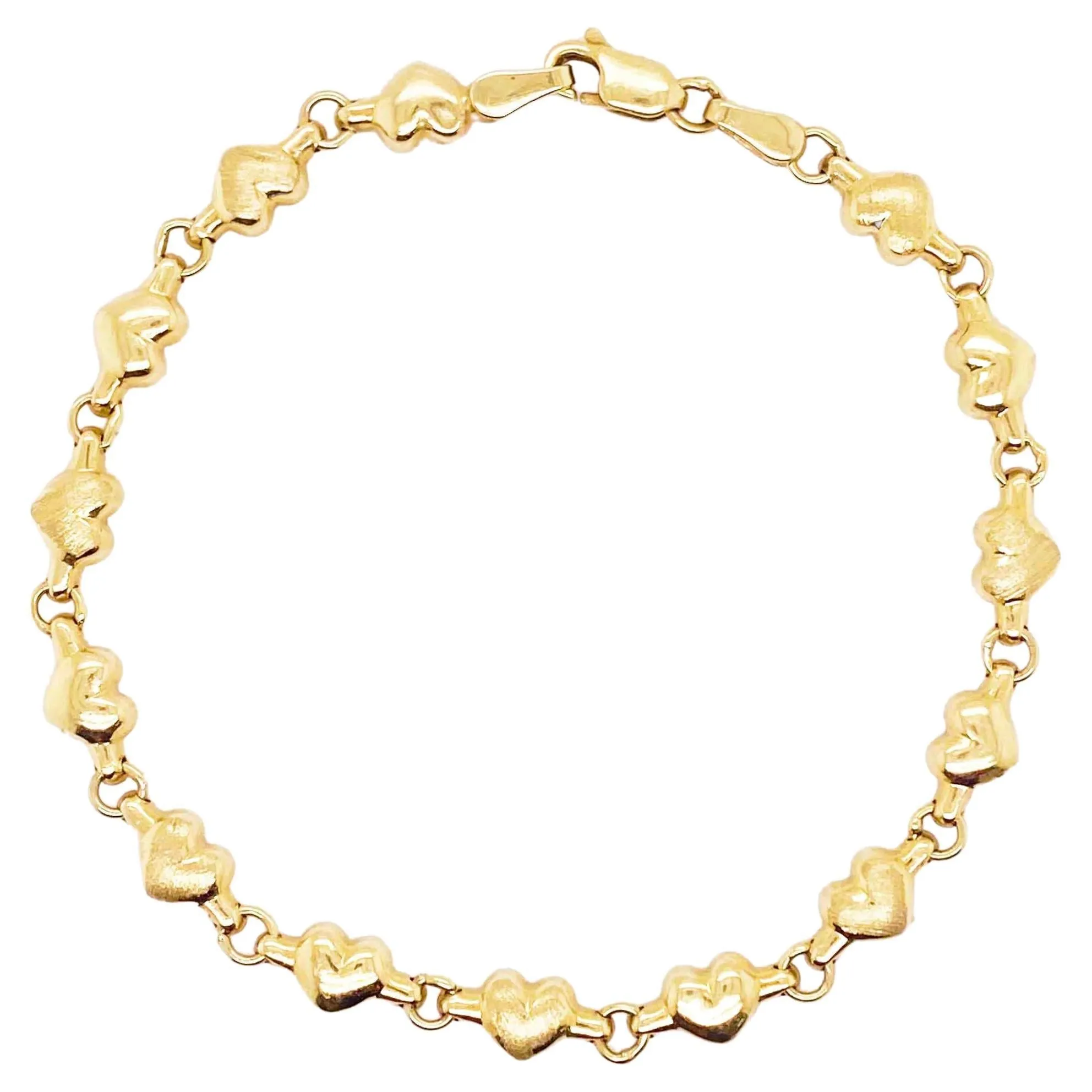 Heart Link Bracelet, Yellow Gold, 4.3 Grams, Adorable Chain Bracelet