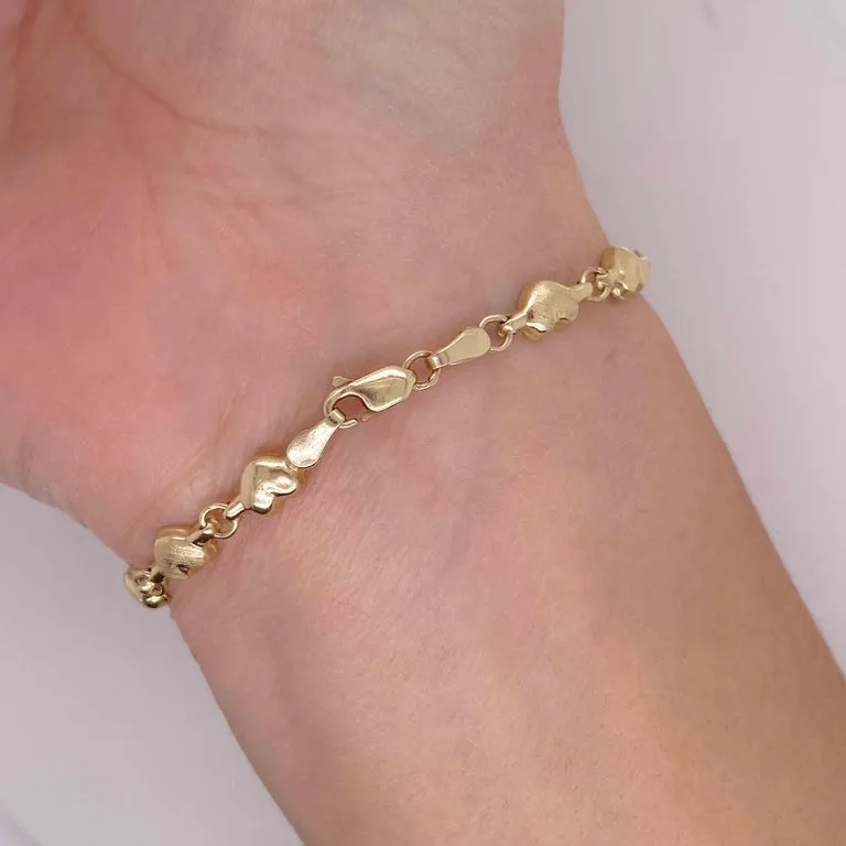 Heart Link Bracelet, Yellow Gold, 4.3 Grams, Adorable Chain Bracelet