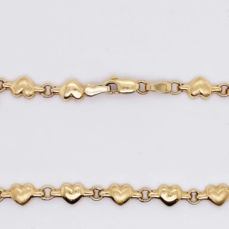 Heart Link Bracelet, Yellow Gold, 4.3 Grams, Adorable Chain Bracelet