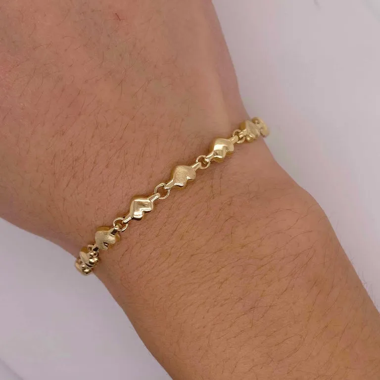 Heart Link Bracelet, Yellow Gold, 4.3 Grams, Adorable Chain Bracelet