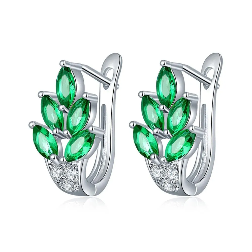 High-Toned Leaves Shape Cubic Zircon Silver Color Hoop Earrings
