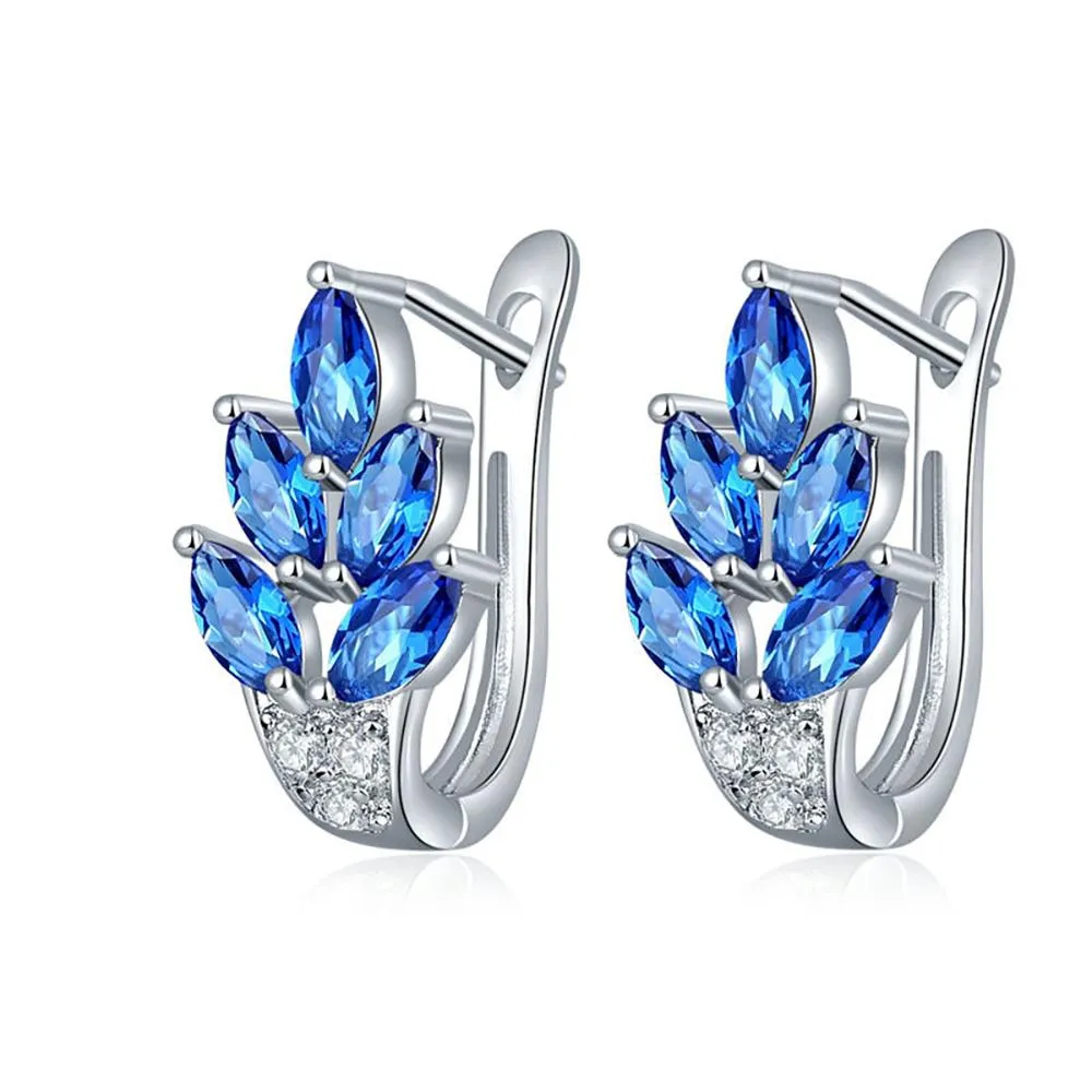 High-Toned Leaves Shape Cubic Zircon Silver Color Hoop Earrings