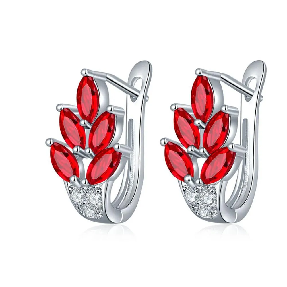 High-Toned Leaves Shape Cubic Zircon Silver Color Hoop Earrings