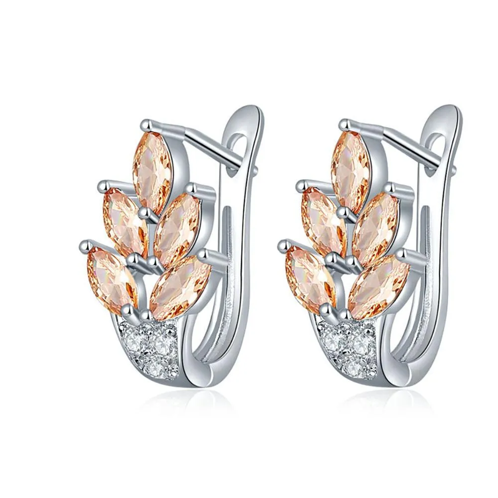 High-Toned Leaves Shape Cubic Zircon Silver Color Hoop Earrings